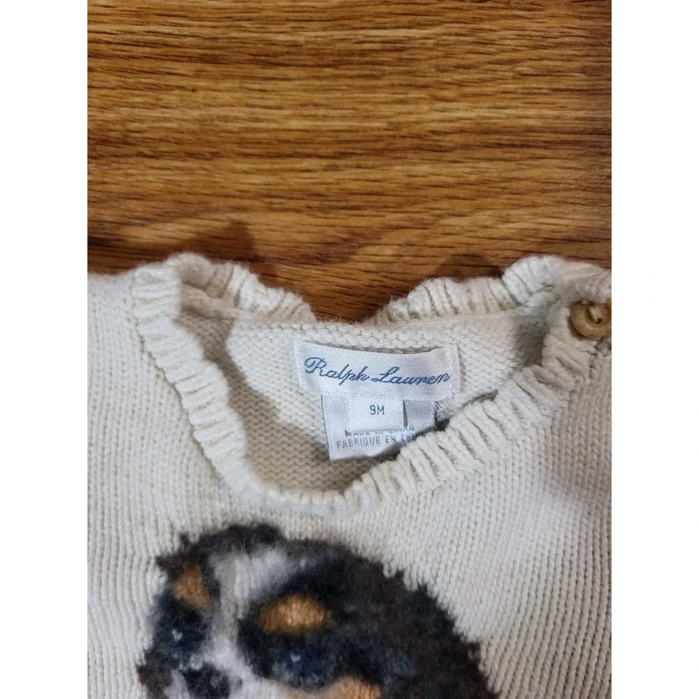 Polo Ralph Lauren King Charles Spaniel Puppy Dog Baby Girls Sweater Sz 9 Month